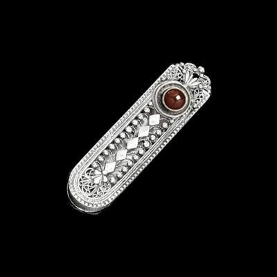 Sterling Silver Mezuzahs - Sterling Silver Mezuzah Garnet