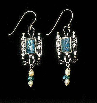 Handmade Roman Glass Earrings - Sterling Silver Earrings with Roman Glass