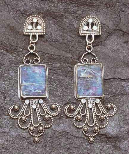 Handmade Roman Glass Earrings - Roman Glass Filigree Earrings