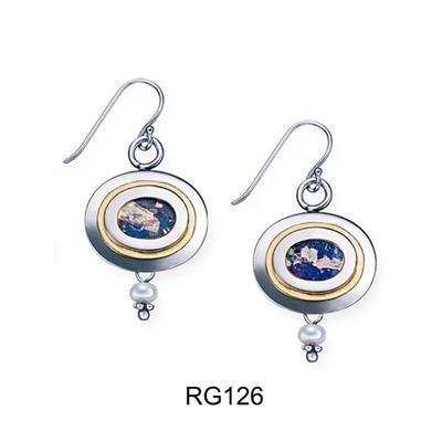 Handmade Roman Glass Earrings - Delicate Oval Roman Glass Earrings Freshwater Pearl (as shown)