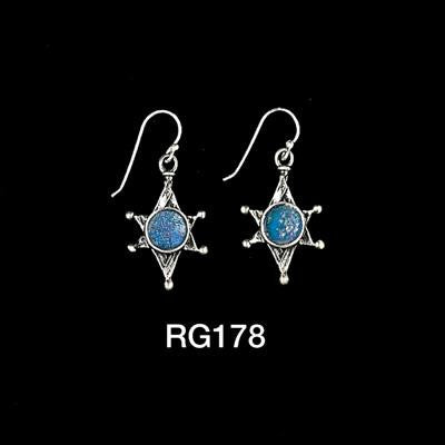 Handmade Roman Glass Earrings - Long Star of David Roman Glass Earrings