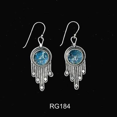 Handmade Roman Glass Earrings - Hamsa Roman Glass Earrings