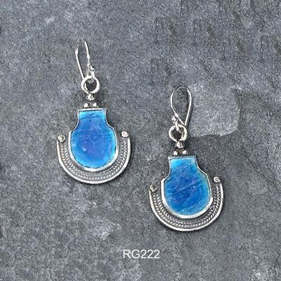 Handmade Roman Glass Earrings - Roman Glass Earrings with Crescent Bottoms