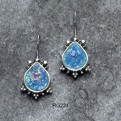 Handmade Roman Glass Earrings - Droplet Shaped Roman Glass Earrings II