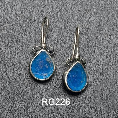 Handmade Roman Glass Earrings - Droplet Shaped Roman Glass Earrings