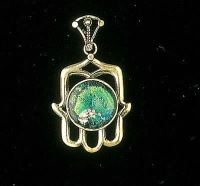 Handmade Roman Glass Pendants - Hamsa Pendant Roman Glass Sterling Silver 18 inch Add