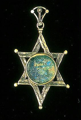 Handmade Roman Glass Pendants - Sterling Silver Star Of David With Ancient Roman Glass