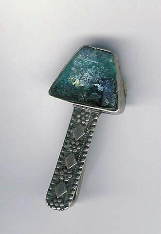 Men's Jewelry - Sterling silver tie clip with Roman Glass