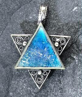 Handmade Roman Glass Pendants - Star of David Roman Glass Sterling Silver