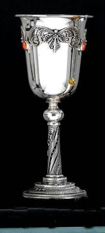 Sterling Silver Kiddush Cups - Sterling Silver Kiddush Cup Garnet