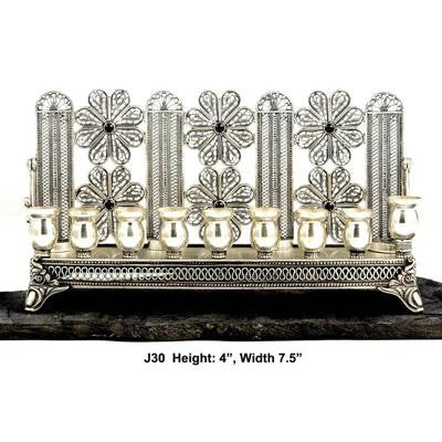 Sterling Silver Menorahs - Sterling Silver Hanukkah Menorah Coral