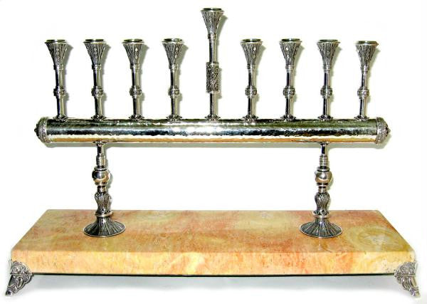 Sterling Silver Menorahs - Sterling Silver Hanukkah Menorah with Jerusalem Stone Base