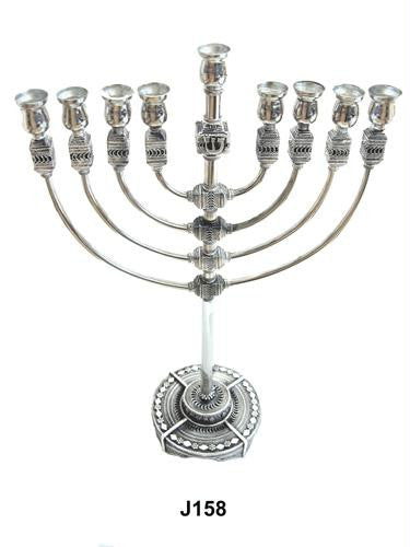 Sterling Silver Menorahs - Sterling Silver Hanukkah Menorah - decorated with Hebrew letter &quot;Shin&quot;