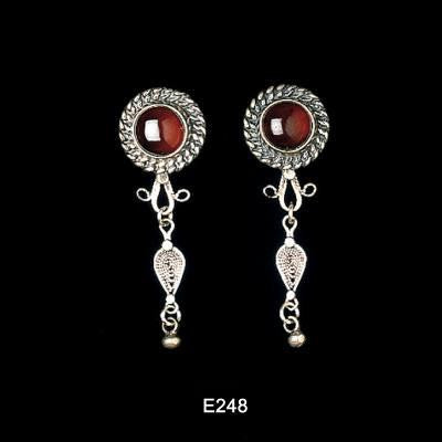 Ethnic Earrings - Disc Shaped Dangling Earrings Coral