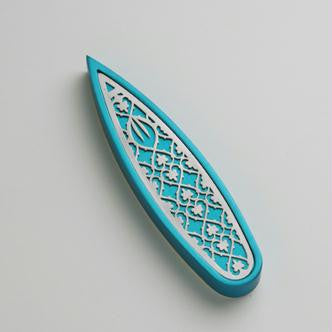 Metal Mezuzahs - Raindrop Shaped Mezuzah Fleur de Lys Design