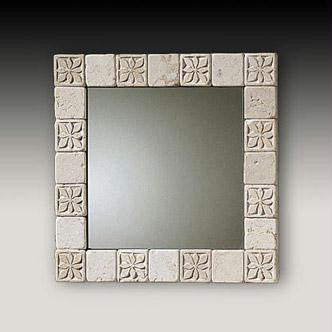 Jerusalem Stone Mirrors - &quot;Coronet&quot; Square Tile Mirror