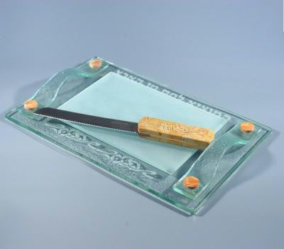Glass Challah Boards - Lechem Jerusalem Stone &amp; Glass Top Challah Board