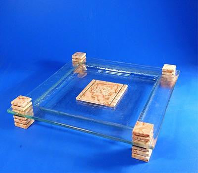 Glass Matzah Trays and Matzah Holders - Katzrin Matzah Slot - Jerusalem Stone &amp; Glass Matzah Tray