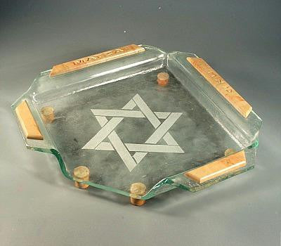 Glass Seder Plates - Alonim Glass &amp; Jerusalem Stone Seder Plate