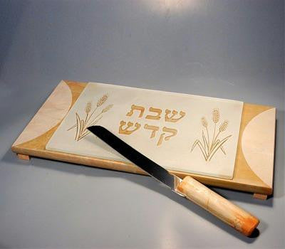 Granite, Jerusalem Stone &amp; Marble Challah Boards - Focaccia Jerusalem Stone Challah Board Set