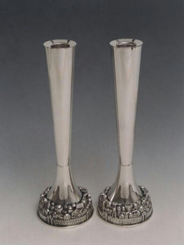 Sterling Silver Candlesticks - Stand With Jerusalem Tapered Candlesticks