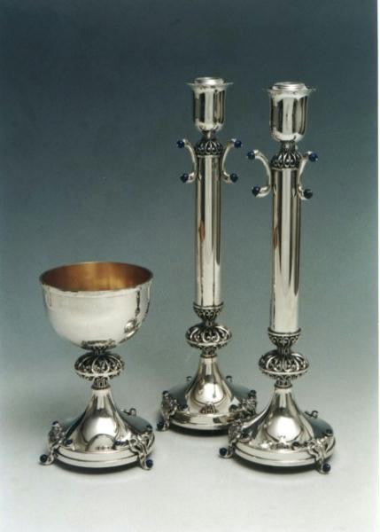 Sterling Silver Candlesticks - Shabbat Splendor Matching Gift Set - Sterling Silver 24K Gold Plated