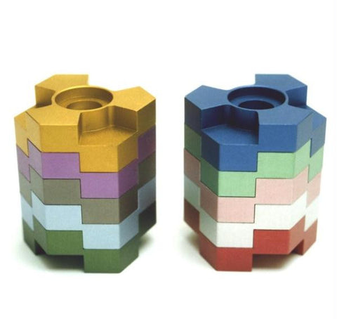 Metal Menorahs - Lego Stack Multicolor Reversible Menorah Candlesticks