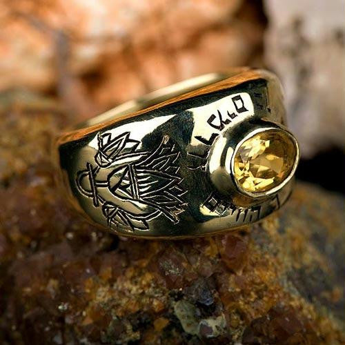 Men's Kabbalah Rings - Lotus ring gold Ruby Add