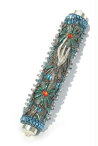 Metal Mezuzahs - Oriental Mezuzah - Light Blue