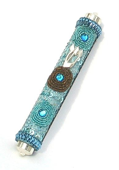 Metal Mezuzahs - Oriental Mezuzah - Cyan