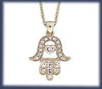 Fashion Jewelry - Hamsa Necklace with White Rhinestones