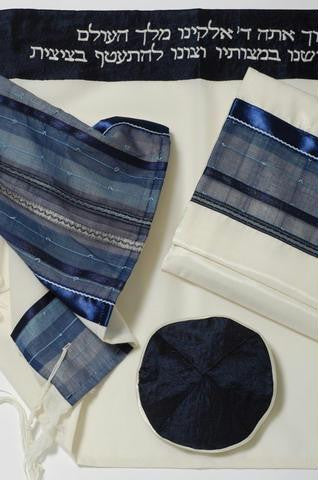 Bar Mitzvah Tallits - Blue Wool Tallit Embroidered Atara Wool