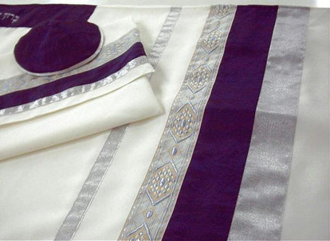 Bar Mitzvah Tallits - Modern Tallit Diamond detailed Embroidered Synthetic