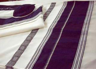 Bar Mitzvah Tallits - Blue Path Tallit Wool Embroidered