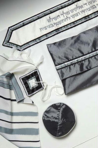 Classic Men's Tallits - Classic Grey Striped Tallit - Custom Made