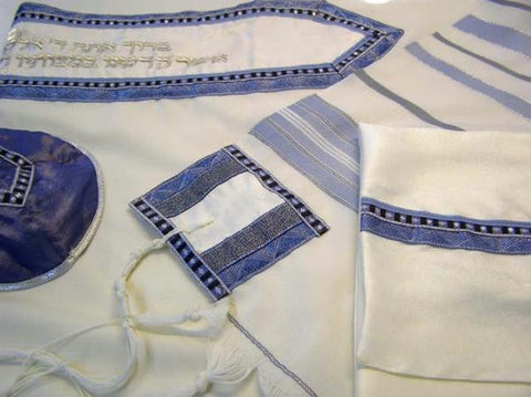 Classic Men's Tallits - Blue and Light Blue Stripes Classic Wool Tallit