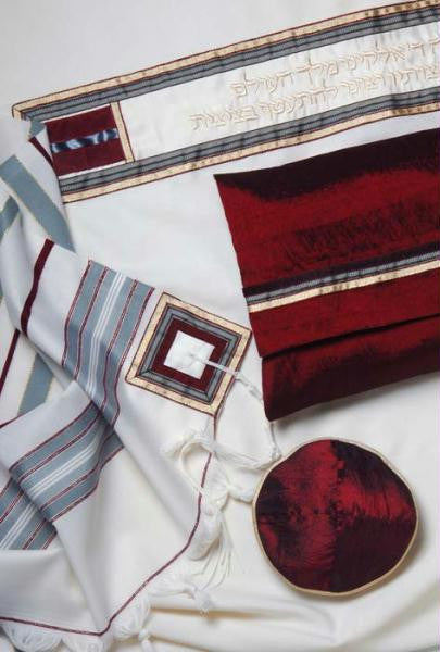 Classic Men's Tallits - Bordeaux and Grey Tallit - Custom Made