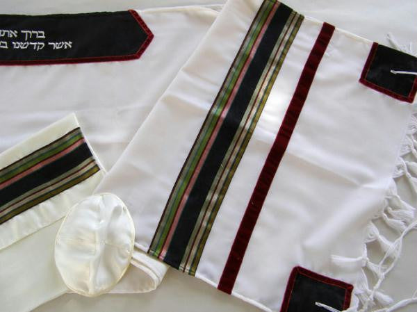 Modern Tallits for Men - Colored Stripes Tallit Synthetic Embrodered