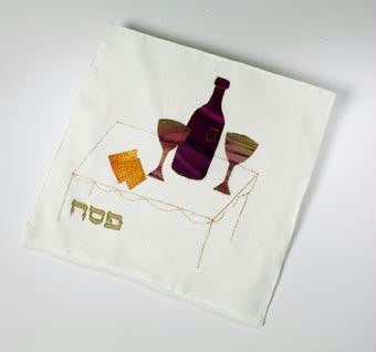 Silk Painted &amp; Embriodered Handmade Matzah Covers - Matzah and Wine Matzah Cover