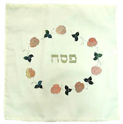 Silk Painted &amp; Embriodered Handmade Matzah Covers - Matzah Cover - Ring-o-Roses