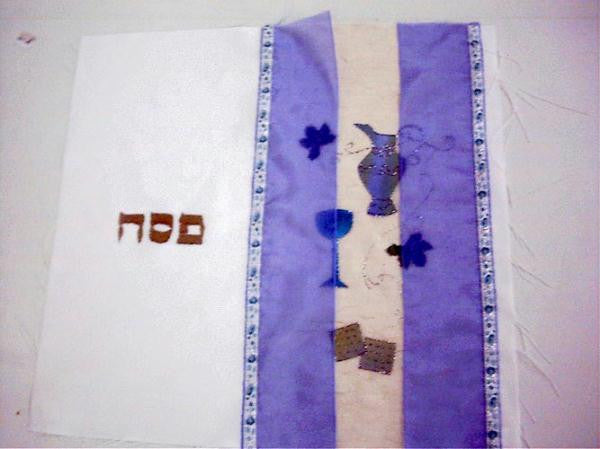 Silk Painted &amp; Embriodered Handmade Matzah Covers - Matzah Cover - Jug and Wine Glass