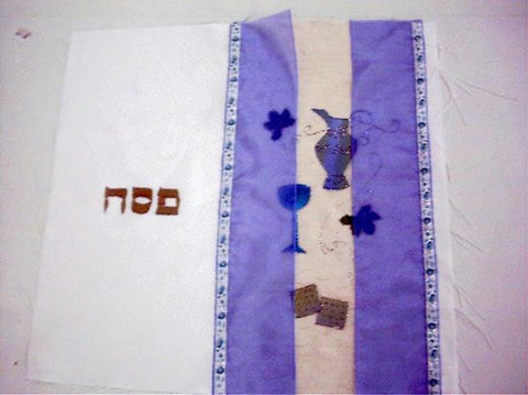 Silk Painted &amp; Embriodered Handmade Matzah Covers - Matzah Cover - Jug and Wine Glass