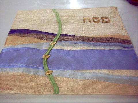 Silk Painted &amp; Embriodered Handmade Matzah Covers - Matzah Cover - Landscape