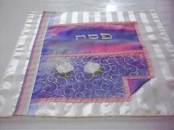 Silk Painted &amp; Embriodered Handmade Matzah Covers - Matzo Cover - Two Roses at Sunset