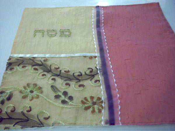 Silk Painted &amp; Embriodered Handmade Matzah Covers - Matzah Cover - Feathery Flowers