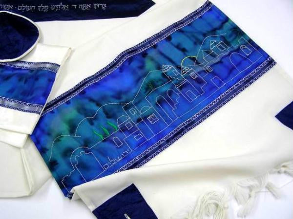 Modern Tallits for Men - Jerusalem Wool Tallit - white borders