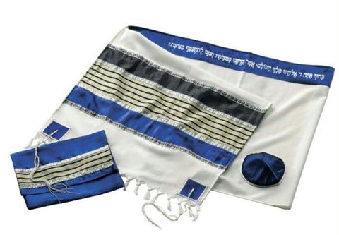 Modern Tallits for Men - Blue Gray Stripes Modern Tallit Embroidered Synthetic