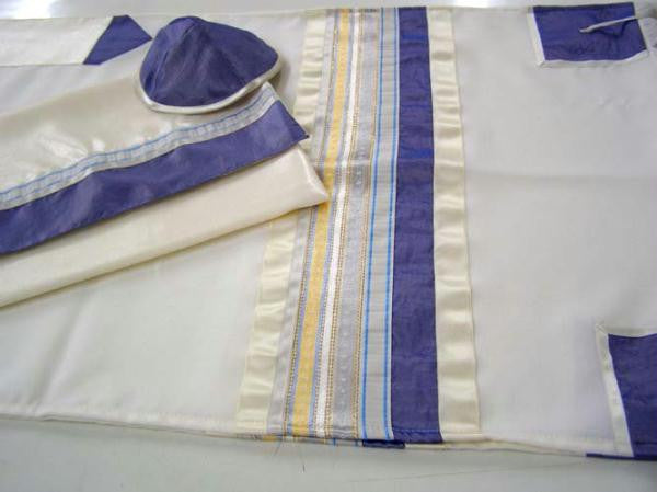 Modern Tallits for Men - Gold and Blue Tallit Synthetic Embrodered