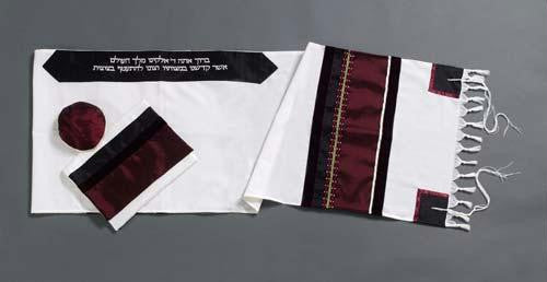 Modern Tallits for Men - Red Wine Tallit Wool Embrodered