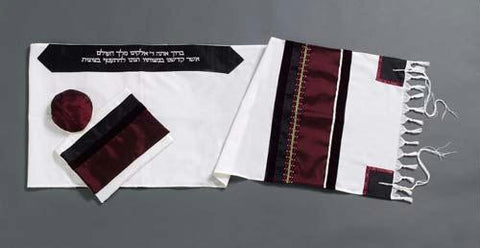 Modern Tallits for Men - Red Wine Tallit Wool Printed